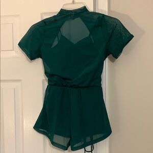 Balera Green Backless Bodysuit with Puff Sleeves